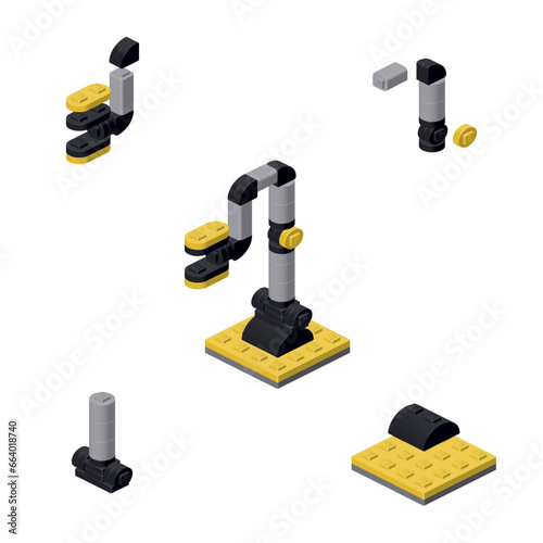 Concept with a robot hand in isometric style for printing and design.Vector illustration.