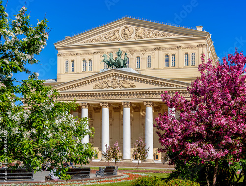 Bolshoi theatre  Big theater  building in spring  Moscow  Russia
