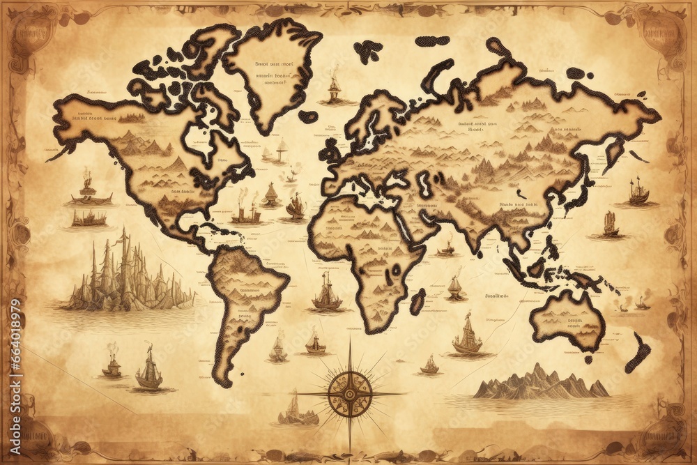 Great detailed illustration of the world map in vintage style.