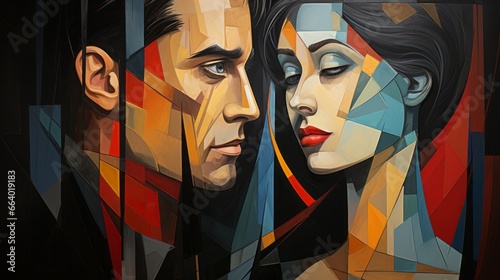 Captivating strokes of paint bring to life a passionate embrace between a man and woman, their love immortalized in a stunning mural of vibrant art