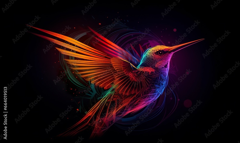 hummingbird logo with multiple colors flying through the air..