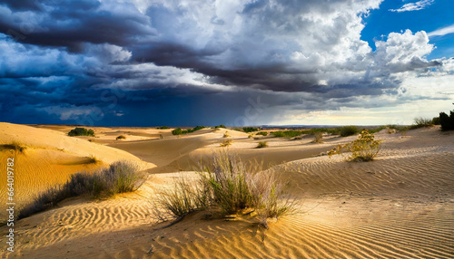 Desert Tempest Stormy Skies Unleash Fury Over Sand Dunes