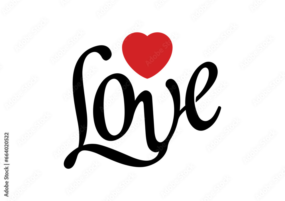 handwritten love word and red heart symbol. heart symbol and love concept handwritten love word and red heart symbol. heart symbol and love concept