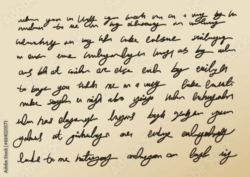 handwritten letter concept. hand scribble line lettering on old page. doodle handwriting concept