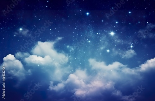 Space of night sky with clouds and stars.