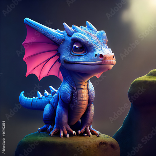 Cute mystical dragon 3D art