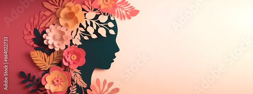 Mother's Day, Women's Day, Sister and Daughter Day background illustration concept with copy space, paper cut design