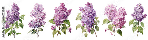 Vintage botanical illustration of a lilac   Watercolor collection of hand drawn flowers  cut out transparent isolated on white background  PNG file  artwork graphic design illustration.