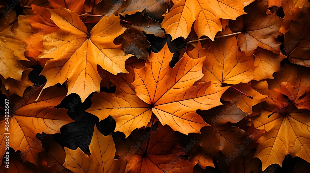 Fototapeta premium pile of yellow maple leaves background