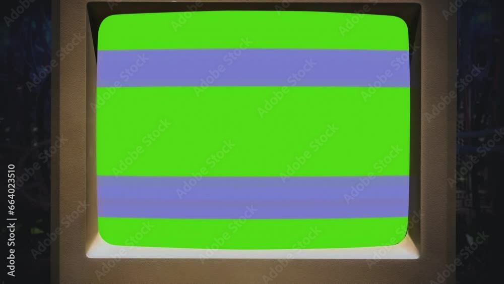 Retro Computer Glitch Green Screen Old Desktop PC Zoom In. Retro