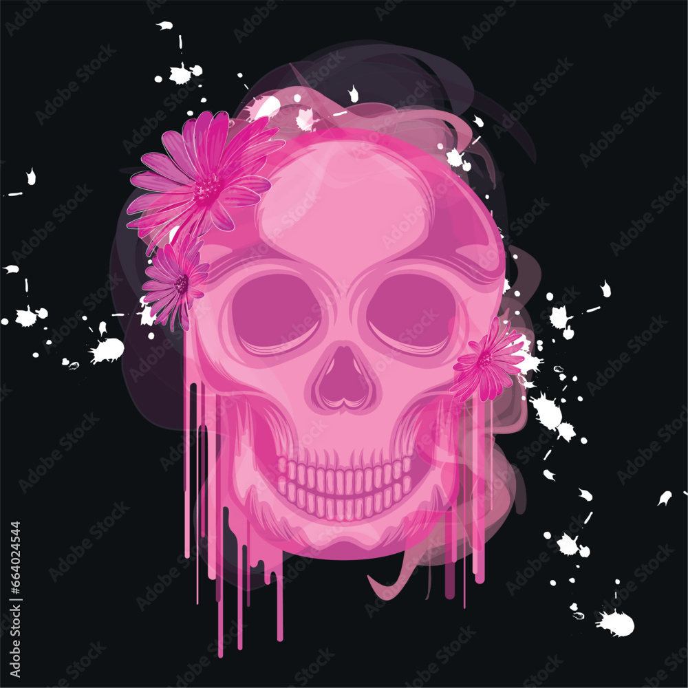 Isolated colored skull with flowers graffiti style Vector illustration