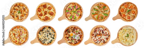 Top View Collection of Homemade Pizza Isolated on White Background