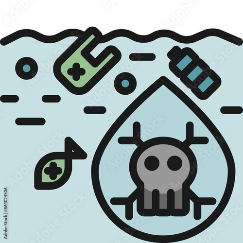 plastic water, ocean, waste, toxic water color style icons
