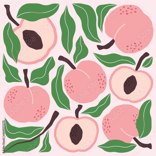 Abstract still life with peaches. Design with fruits for social media, postcard, print, poster