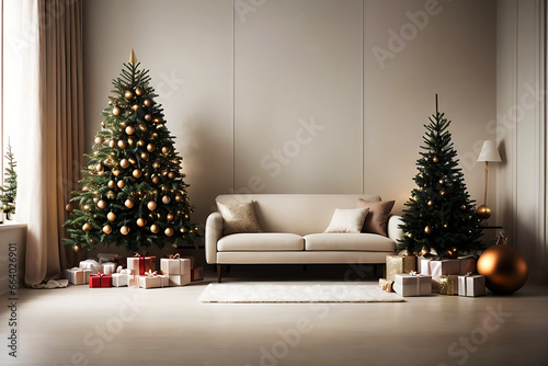 Minimalist Holiday Elegance: An AI masterpiece that embraces simplicity and modernity. A tastefully adorned fir tree, limited color palette, and stylish ornaments for a sophisticated