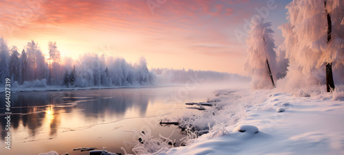 Golden Mist at Winter Sunrise, Serene and Romantic Outdoor Ambiance