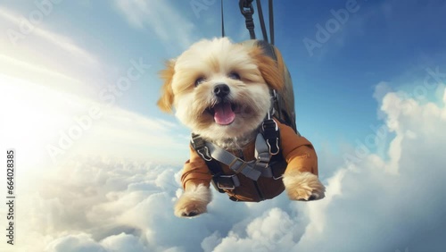 A dog skydiving with a parachute photo