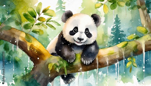 Cute Baby Panda Illustration in Children s Book Style  Watercolor Effect