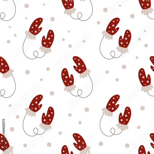 Winter Seamless pattern with mittens in flat style.