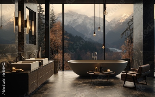 Elegant Modern Bathroom Design with Tub Drawing © Flowstudio