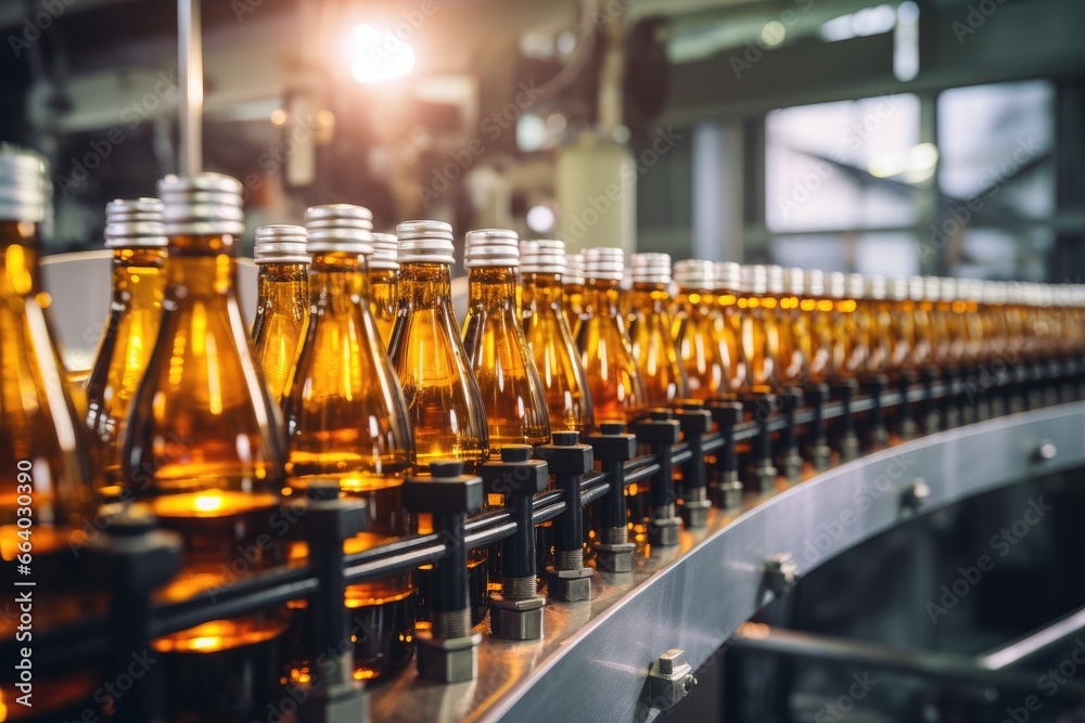 Process of beverage manufacturing on a conveyor belt at a factory. Process of beverage manufacturing on a conveyor belt at a factory.
