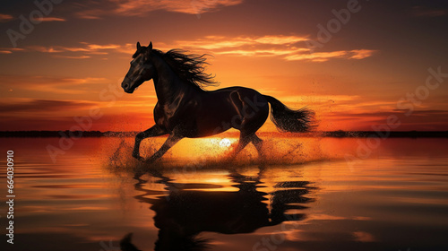 Fotografia horse running on the beach Generative AI
