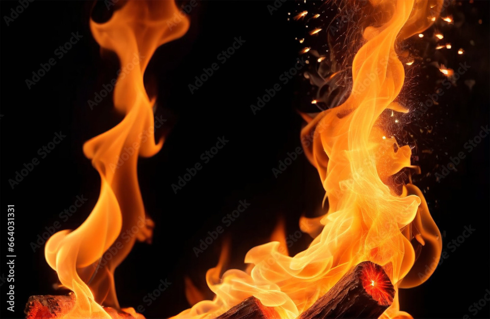 realistic fire sparks orange flame light and smoke on black background realistic fire sparks orange flame light and smoke on black background