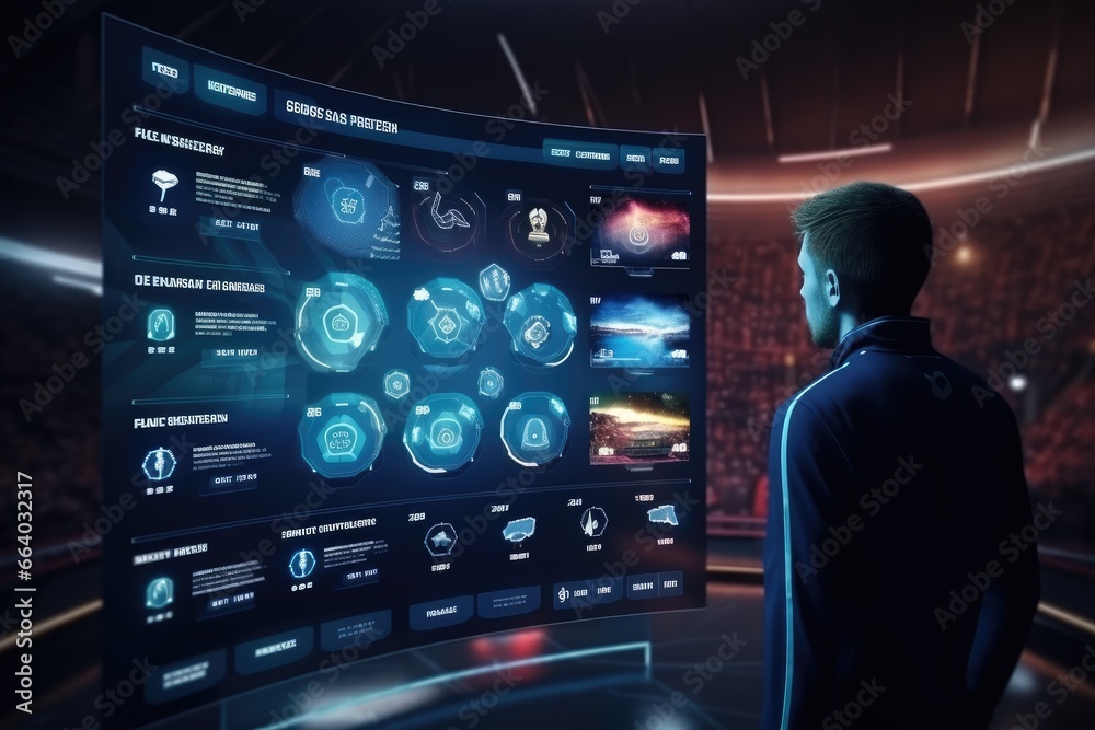Virtual futuristic computer football simulator - obrazy, fototapety, plakaty 