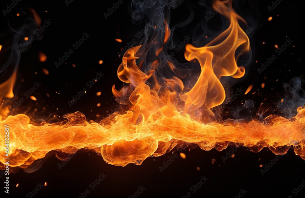 Fototapeta premium realistic fire sparks orange flame light and smoke on black background