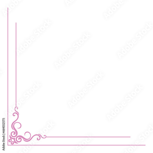 Pink vintage corner, thin line Victorian Middle Ages Fancy black monogram frames, design elements collection, abstract icons, simple symbols of flowers