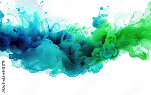 Blue and Green Color Paint Splashes Smoke Art on Transparent background