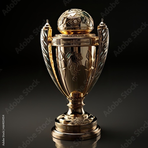 Close up of golden trophy isolated on black background