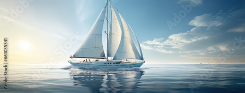 a sleek yacht with full sails, leaning into the wind as it gracefully maneuvers through the open sea, showcasing the dynamic beauty of sailing.