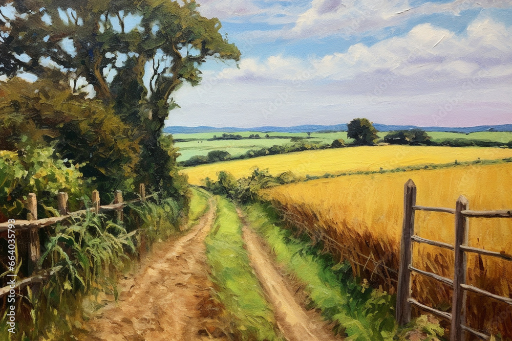 A Stroll Through the Fields: Landscape Oil Painting of a Tranquil Cornfield Path