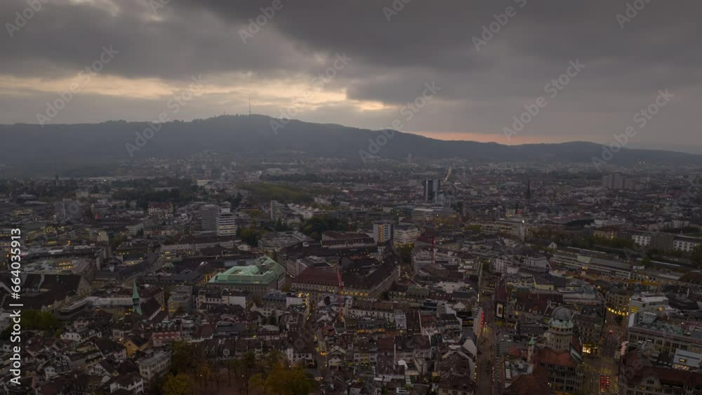 twilight time zurich city center aerial panorama 4k timelapse switzerland twilight time zurich city center aerial panorama 4k timelapse switzerland