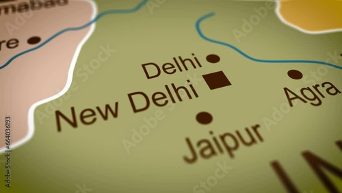 Delhi India Capital animated travel map. Concept of travel, geography, and history. 4k 60fps.