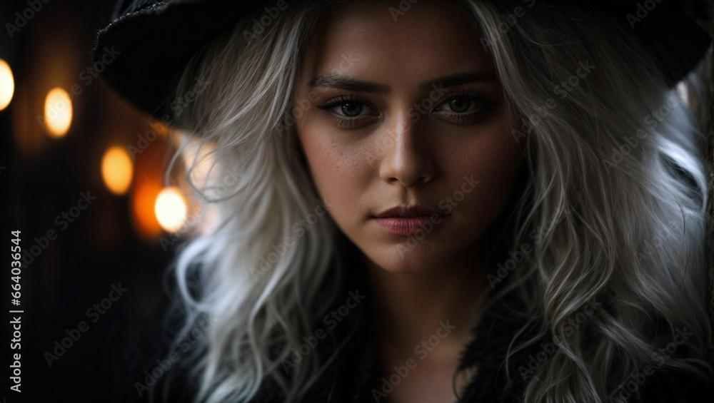 Magical Halloween Portrait with White-Haired Witch Magical Halloween Portrait with White-Haired Witch