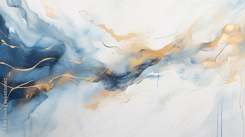 Fototapeta premium Abstrato marmorizado Azul Dourado e Tons Brancos