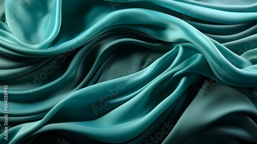 Dark green silk satin texture background with Beautiful wavy soft folds on the surface of the fabric