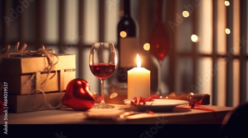 Table setting for romantic dinner in restaurant. AI Generated