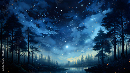 Celestial Serenity, Captivating Starry Night Sky in Vibrant Splendor © NE97