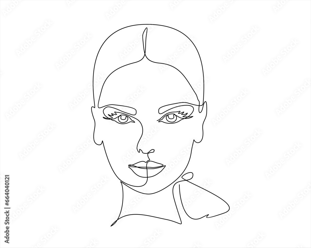 Hand drawn one line vector. One line face. Continuous linear sketch woman face. Female portrait black white artwork outline vector hand drawn illustration. Modern art girl head for beauty salon logo Hand drawn one line vector. One line face. Continuous linear sketch woman face. Female portrait black white artwork outline vector hand drawn illustration. Modern art girl head for beauty salon logo