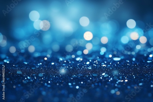 Blue sparkling glitter on blurred background, reminiscent of the holiday season. Generative AI