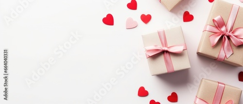 Red present gift box with space for greeting text on white background. AI Generated © dark_blade