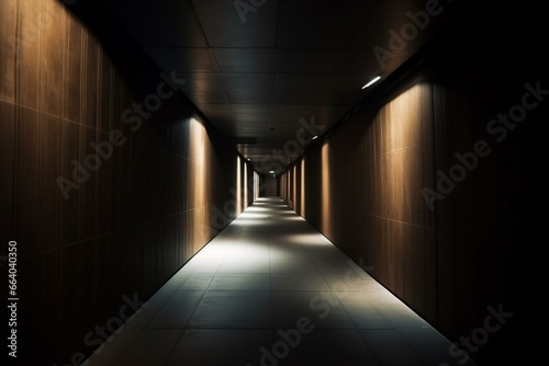An advanced passage with illuminated lights. A contemporary underground shadowy shelter. Generative AI