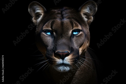 Puma head against a dark backdrop. Generative AI