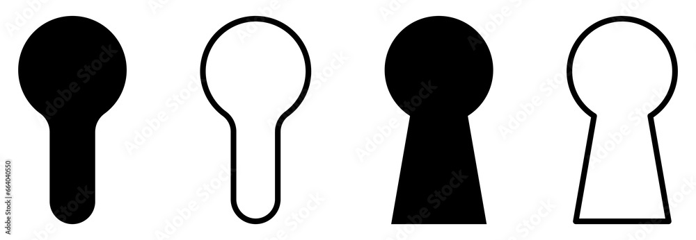 Keyhole icons. Door key hole icons. Vector illustration isolated on white background - obrazy, fototapety, plakaty 