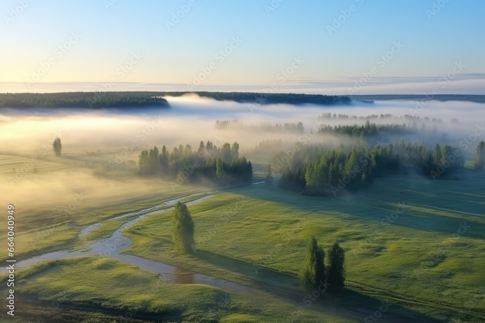 Dawn over the meadow. top view Dawn over the meadow. top view