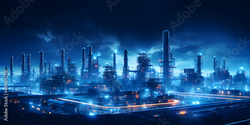 Night View of Petrochemical Industry: Oil Refinery Field,,
Industrial Landscape: Oil Refinery Field under Starry Skies Generative Ai