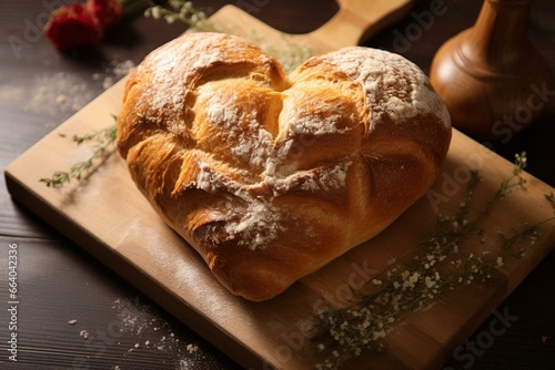 Heart-shaped bread for Valentine's Day. Generative AI